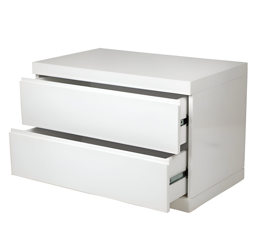 20" White Two Drawer Glossy Finish Nightstand