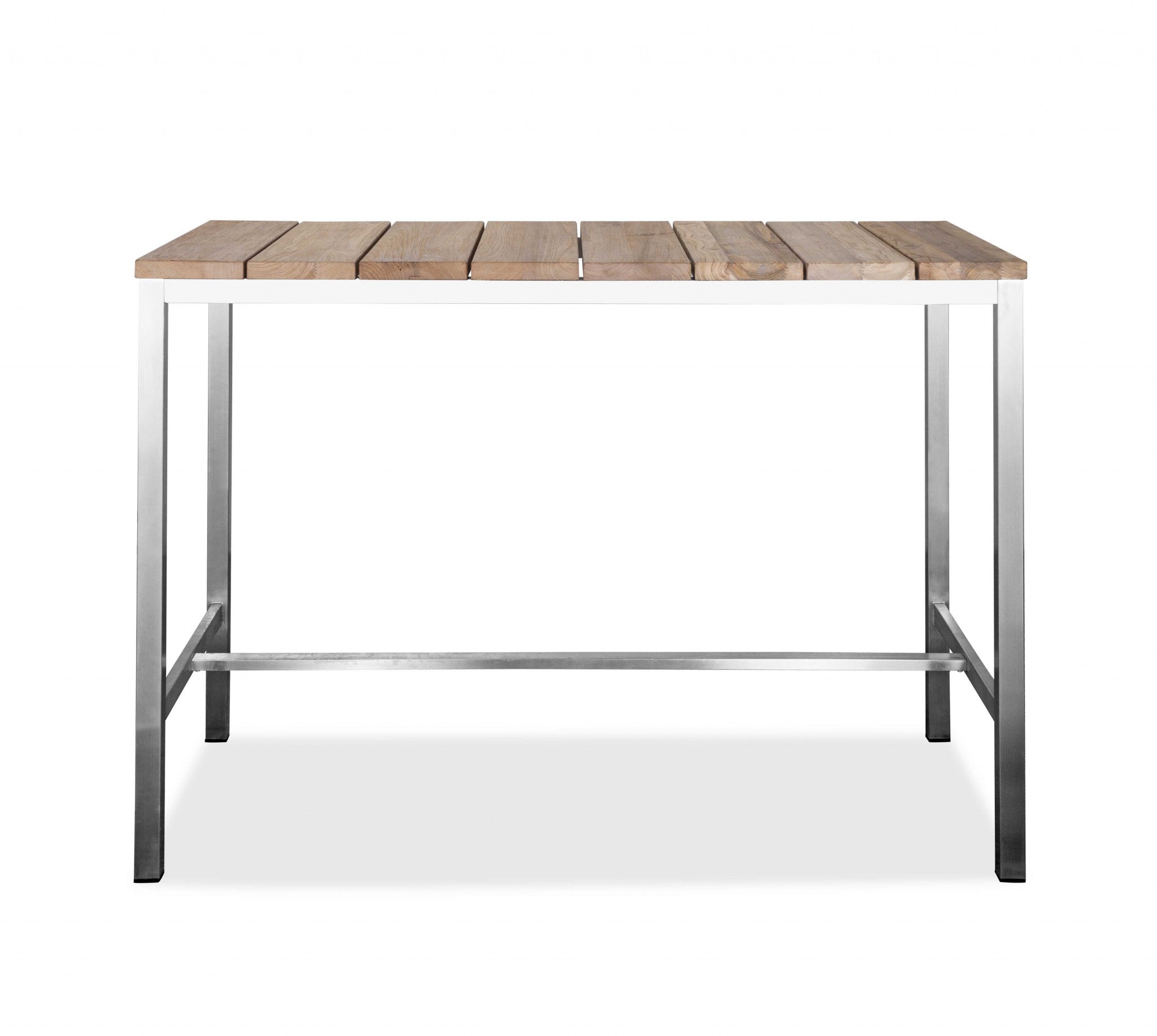 55" Wood Brown And Silver Solid Wood And Stainless Steel Dining Table