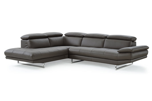 LuxxHomes  Dark Gray Genuine Leather L Shaped Two Piece Sofa and Chaise Sectional