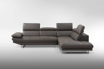 Dark Gray Genuine Leather L Shaped Two Piece Sofa and Chaise Sectional