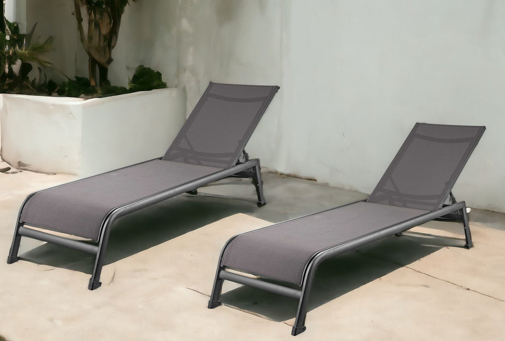 Set of Two 23" Taupe Metal Outdoor Chaise Lounge