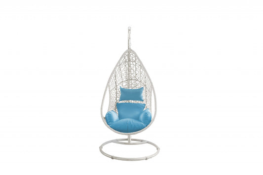 LuxxHomes  40" Blue and Steel stand finished Metal Outdoor Swing Chair with Blue Cushion