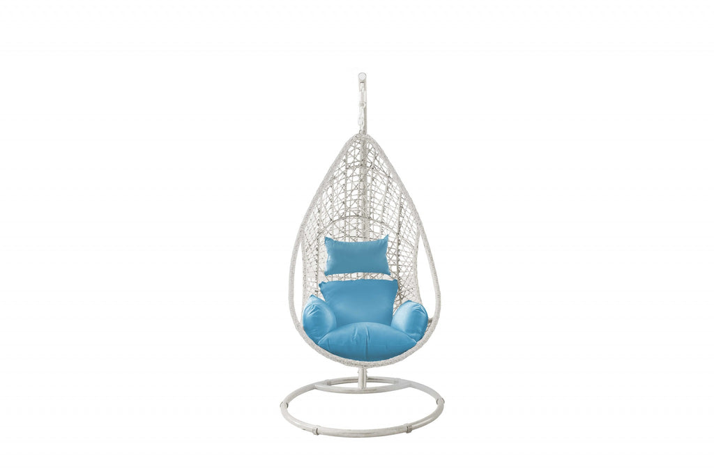 LuxxHomes  40" Blue and Steel stand finished Metal Outdoor Swing Chair with Blue Cushion