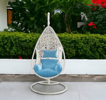 LuxxHomes  40" Blue and Steel stand finished Metal Outdoor Swing Chair with Blue Cushion