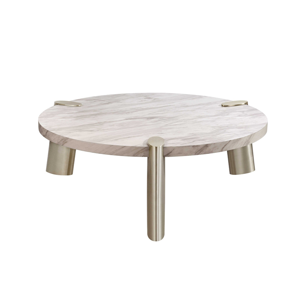 48" Gold And White Genuine Marble Round Coffee Table