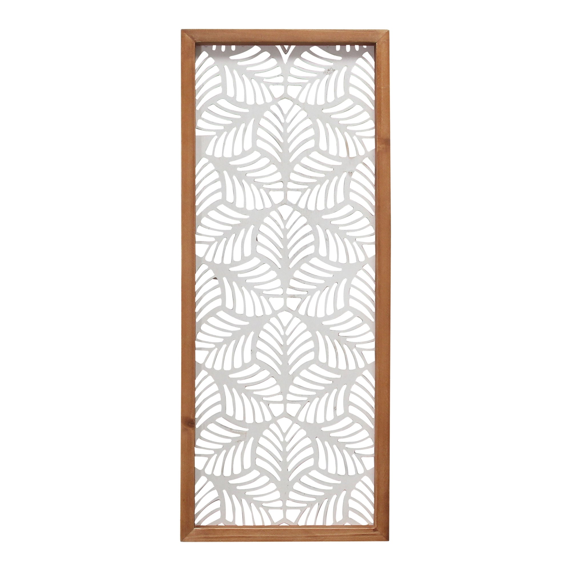 LuxxHomes  Carved Leaf Wood Framed Wall Panel