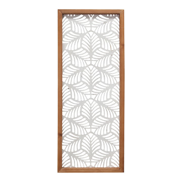 LuxxHomes  Carved Leaf Wood Framed Wall Panel