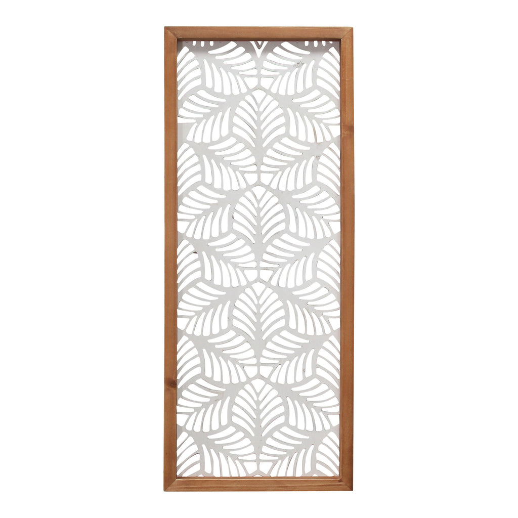 LuxxHomes  Carved Leaf Wood Framed Wall Panel