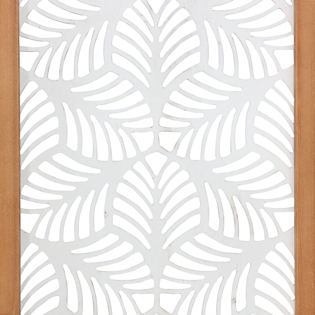 LuxxHomes  Carved Leaf Wood Framed Wall Panel