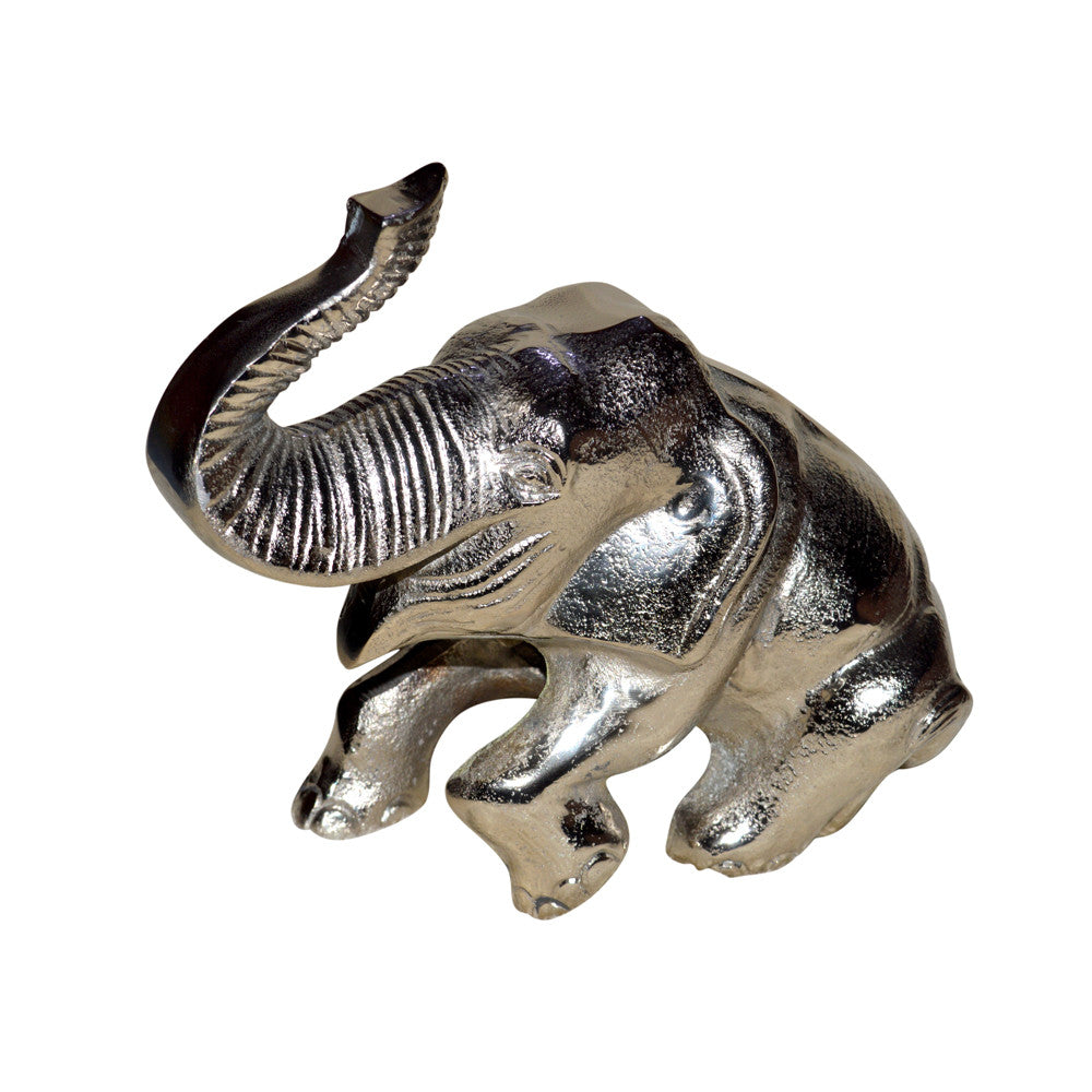 5" X 10" X 8" Silver Aluminum Resting Elephant