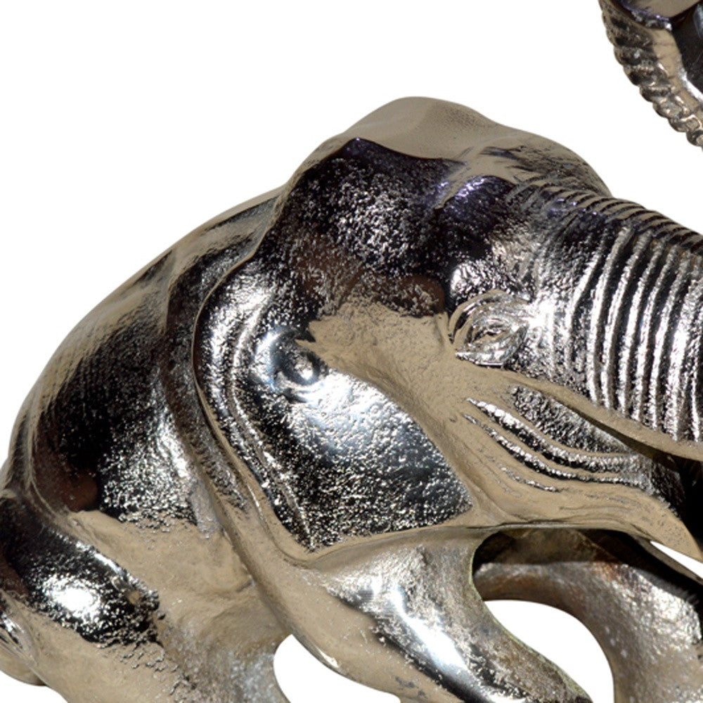 5" X 10" X 8" Silver Aluminum Resting Elephant