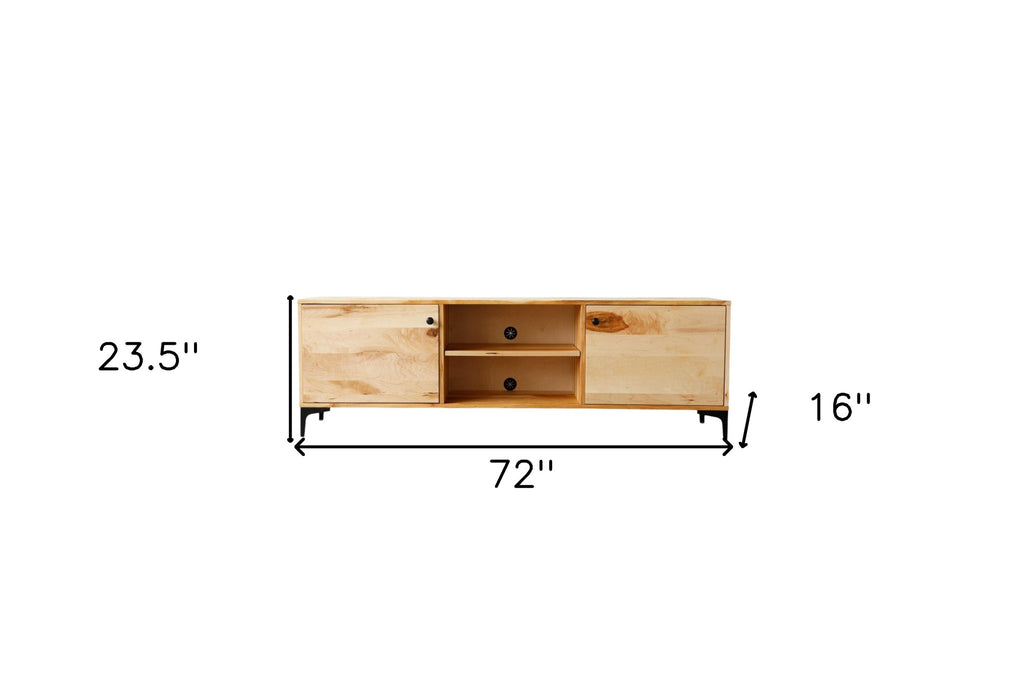 72" Brown Solid Wood Cabinet Enclosed Storage TV Stand