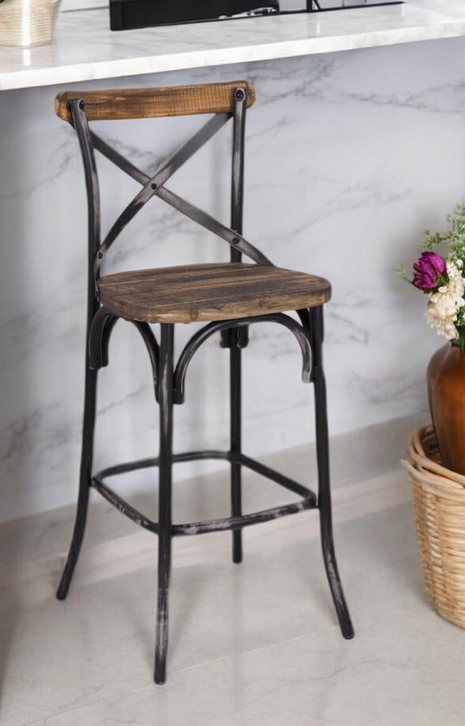 20" Brown And White Iron Bar Chair