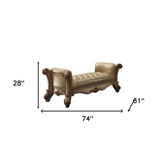 74" Brown and Dark Brown Upholstered Faux Leather Bench