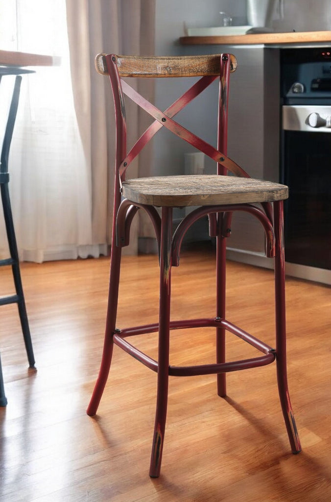 21" Brown And Red Iron Bar Chair