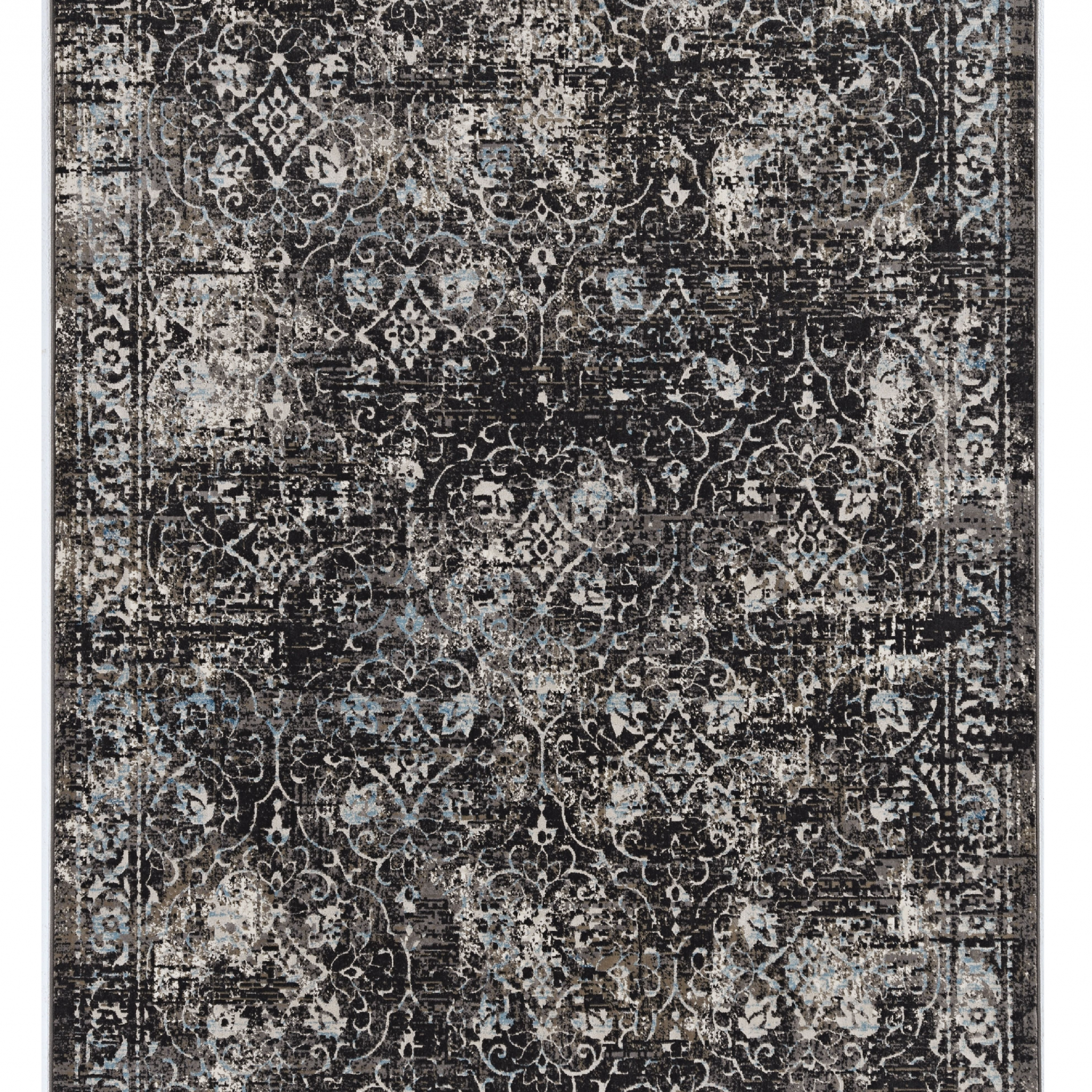 10' X 13' Black Damask Area Rug