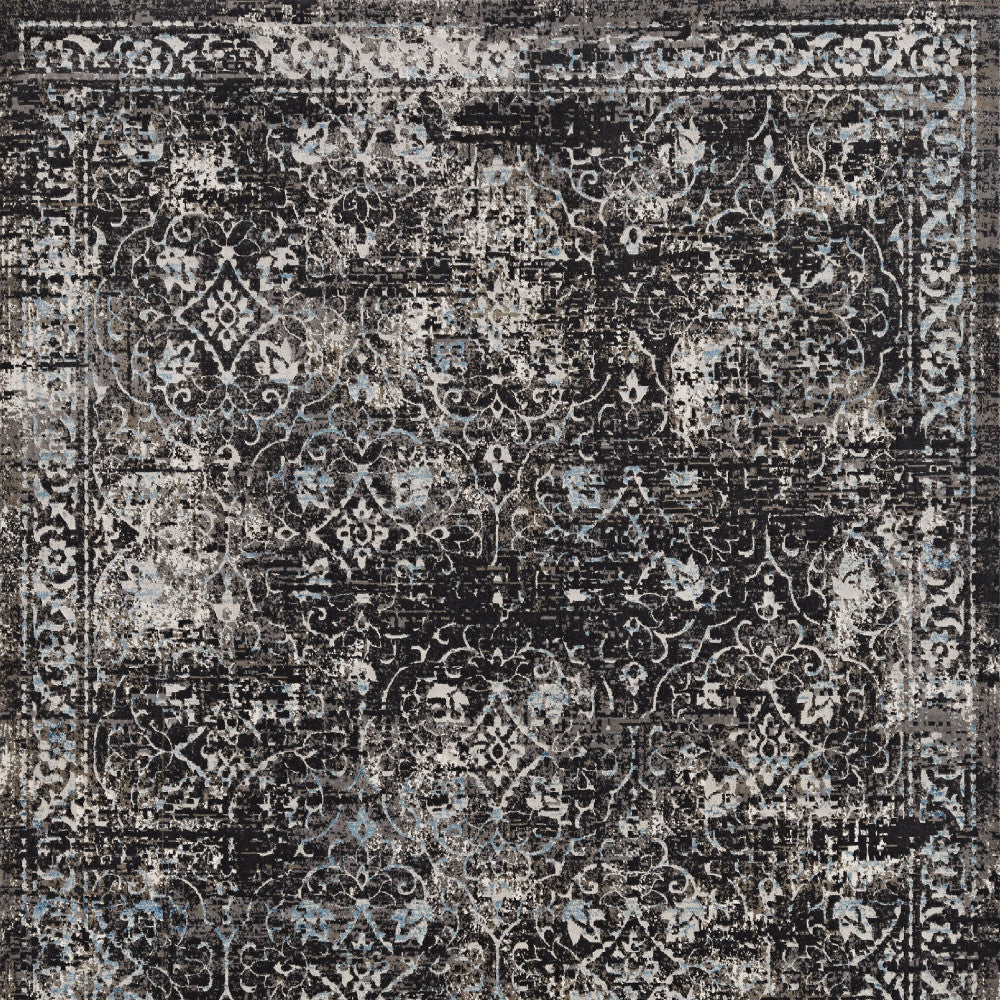 10' X 13' Black Damask Area Rug