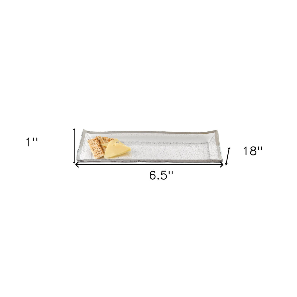 LuxxHomes  18 Mouth Blown Rectangular Edge Silver Serving Platter Or Tray