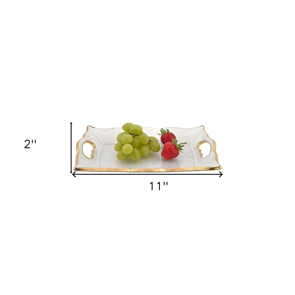 11" Gold Glass Indoor Outdoor Tray With Handles