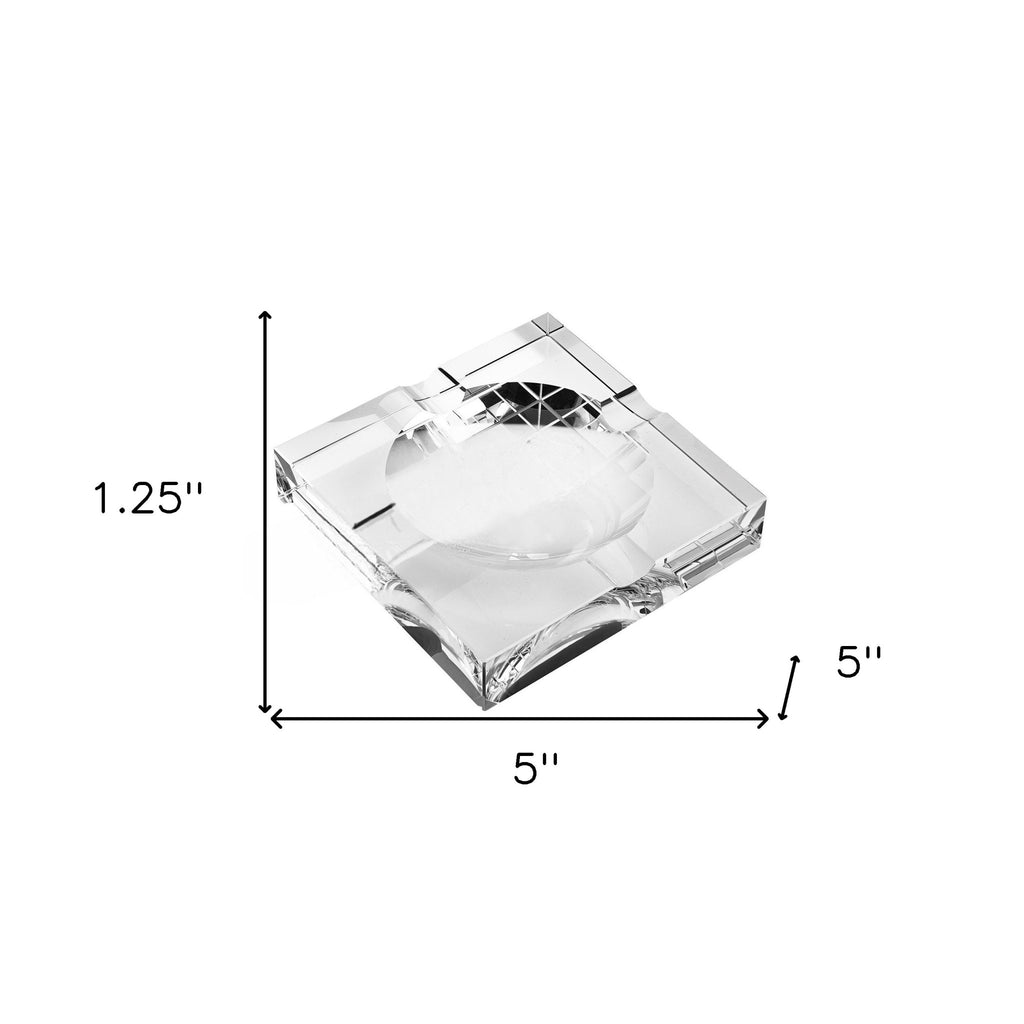 LuxxHomes  5" Clear Crystal Square Cigar Ash Tray