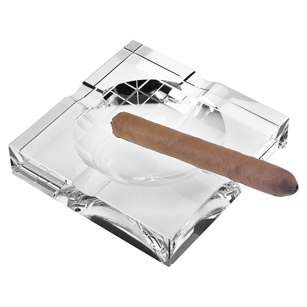 LuxxHomes  5" Clear Crystal Square Cigar Ash Tray