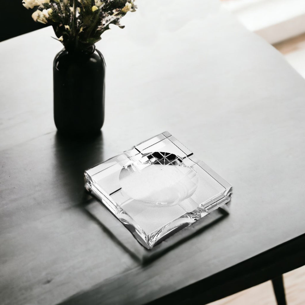 LuxxHomes  5" Clear Crystal Square Cigar Ash Tray