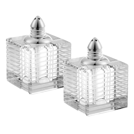 LuxxHomes  Hand Made Crystal Silver Pair Of Salt And Pepper Shakers