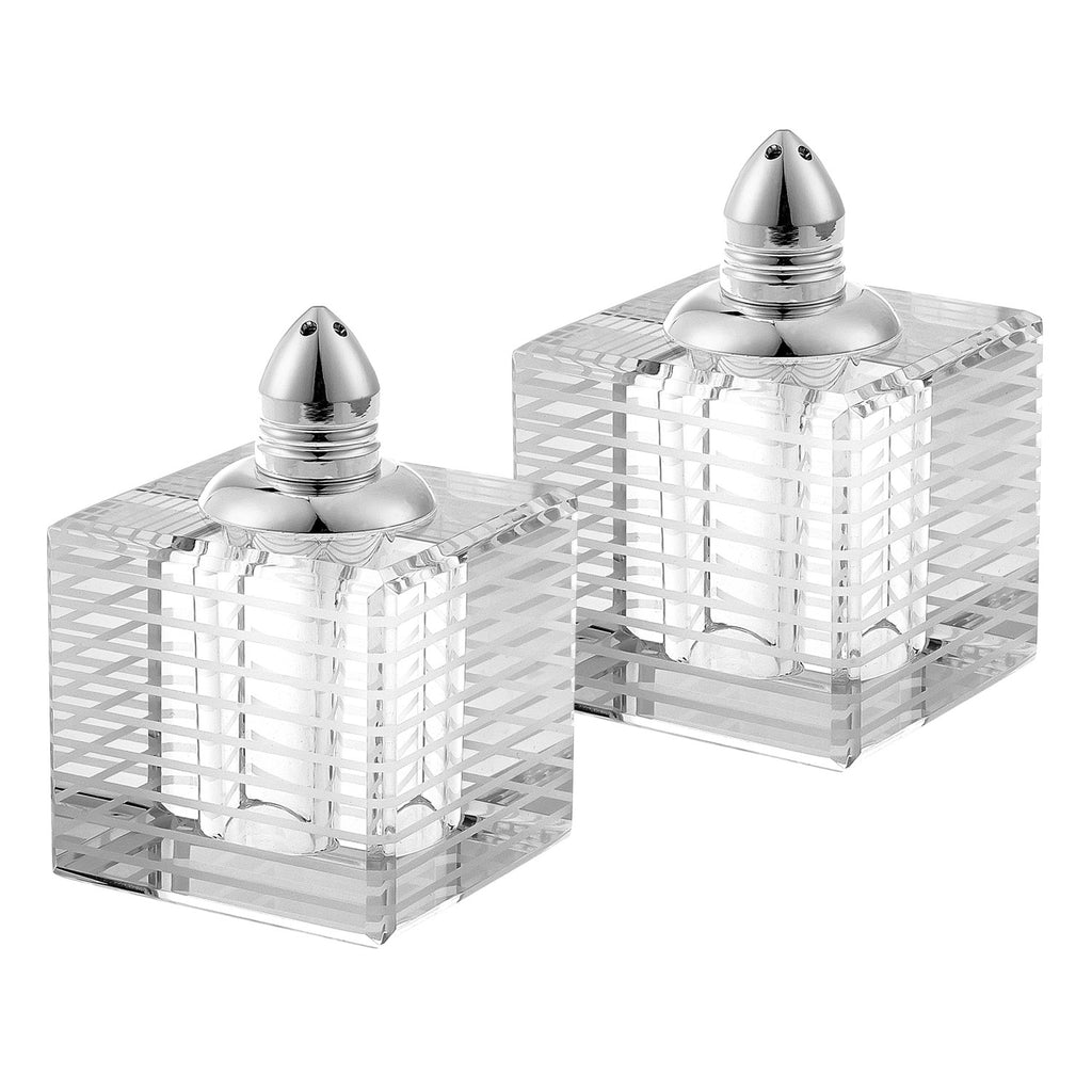 LuxxHomes  Hand Made Crystal Silver Pair Of Salt And Pepper Shakers