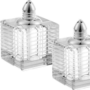 LuxxHomes  Hand Made Crystal Silver Pair Of Salt And Pepper Shakers