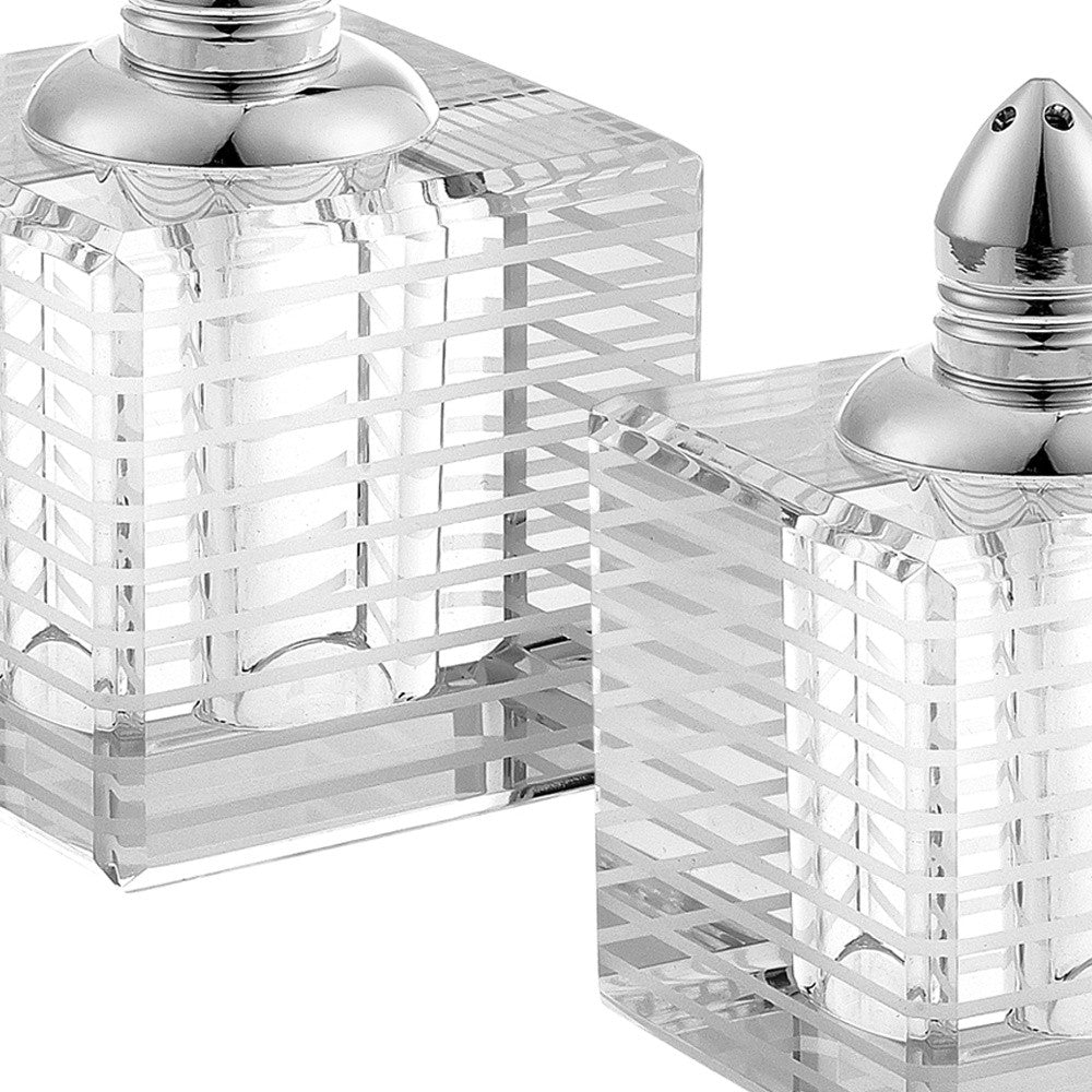 LuxxHomes  Hand Made Crystal Silver Pair Of Salt And Pepper Shakers