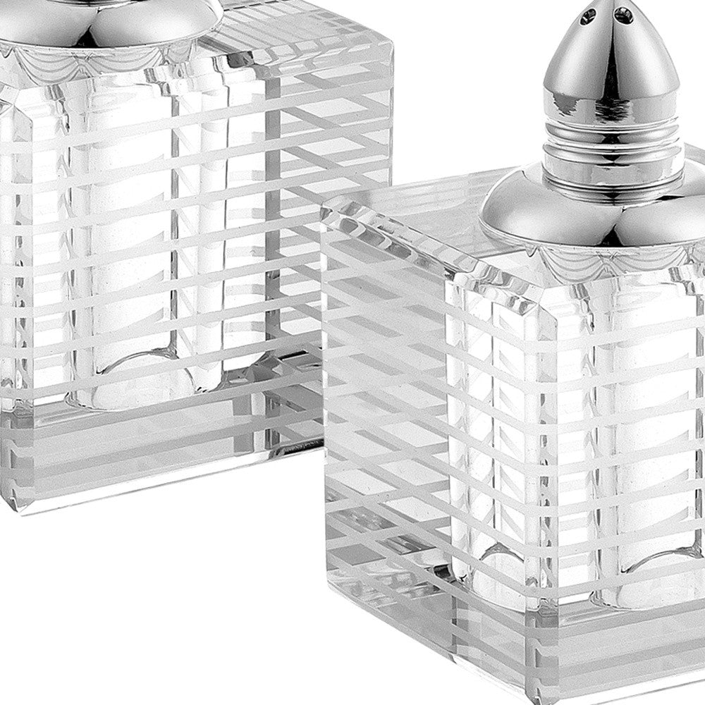 LuxxHomes  Hand Made Crystal Silver Pair Of Salt And Pepper Shakers