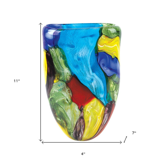 11 Multicolor Glass Art Oval Vase