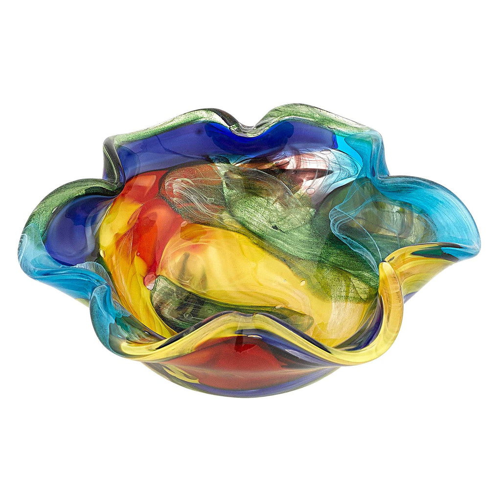 9" Rainbow Multi Colored Art Glass Centerpiece Bowl