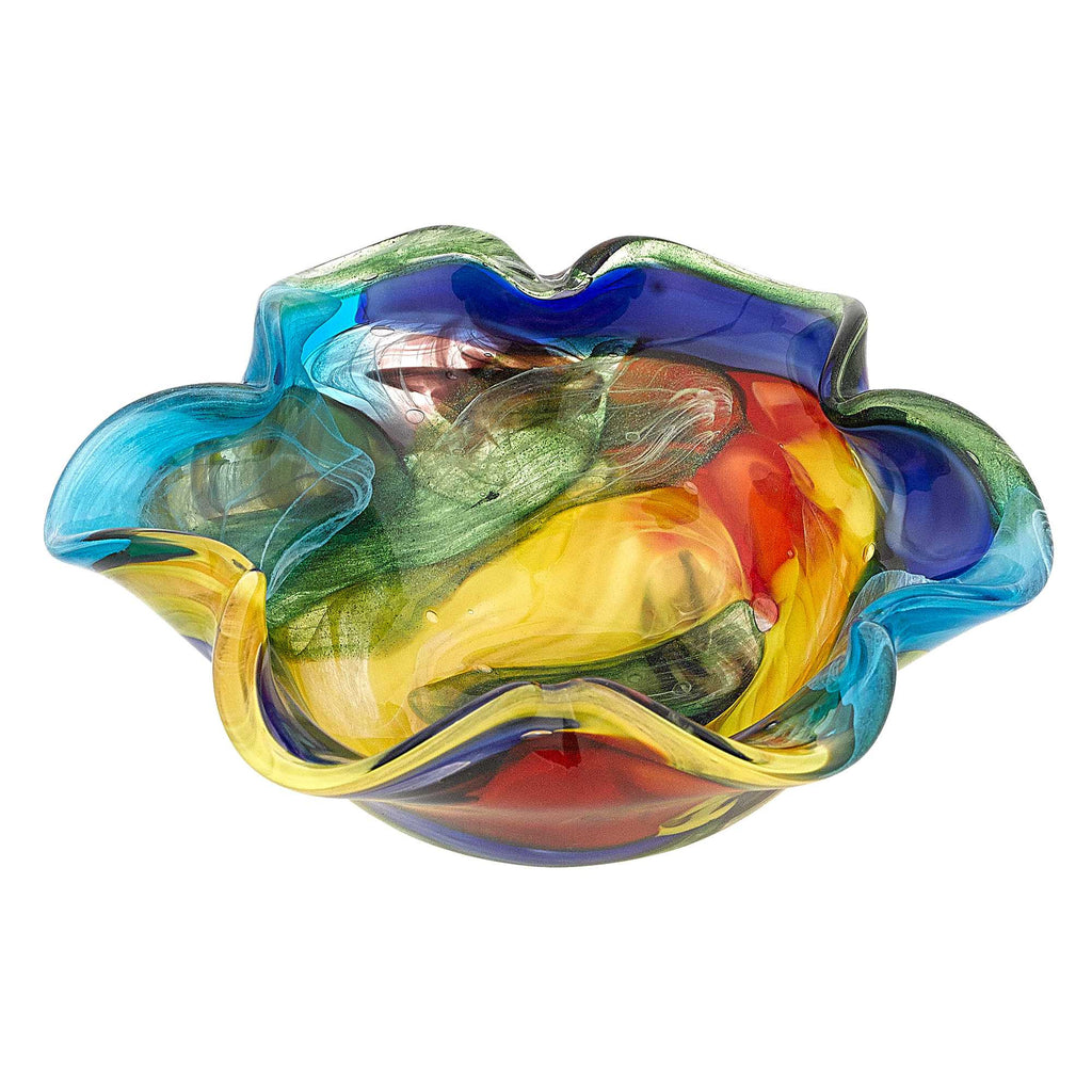 9" Rainbow Multi Colored Art Glass Centerpiece Bowl