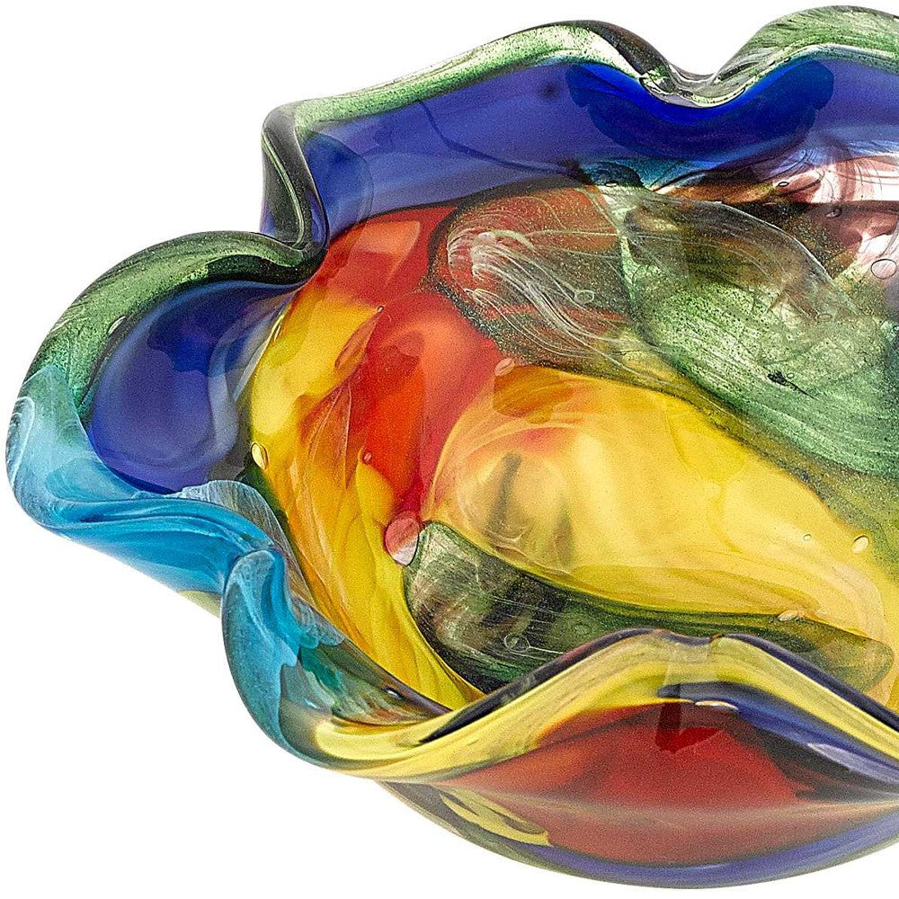 9" Rainbow Multi Colored Art Glass Centerpiece Bowl