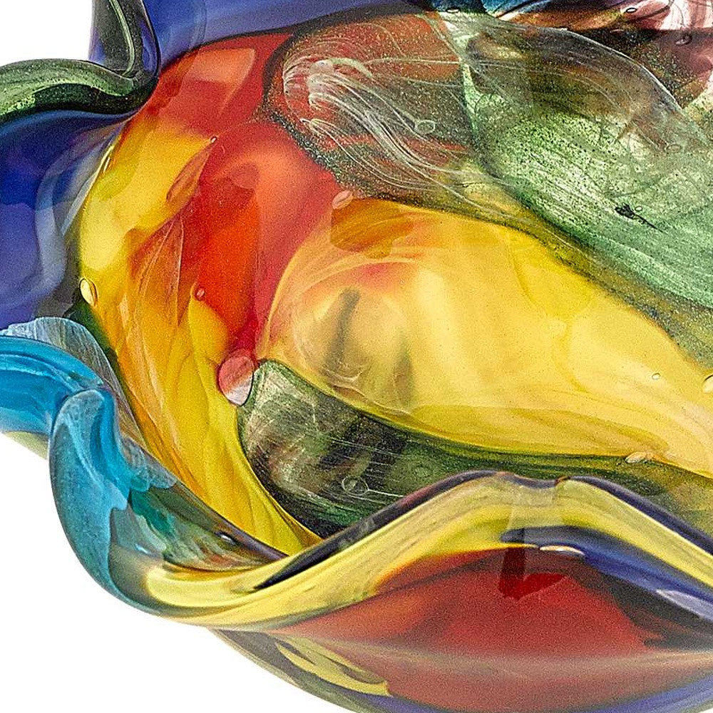 9" Rainbow Multi Colored Art Glass Centerpiece Bowl