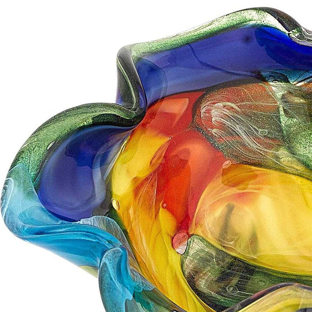 9" Rainbow Multi Colored Art Glass Centerpiece Bowl