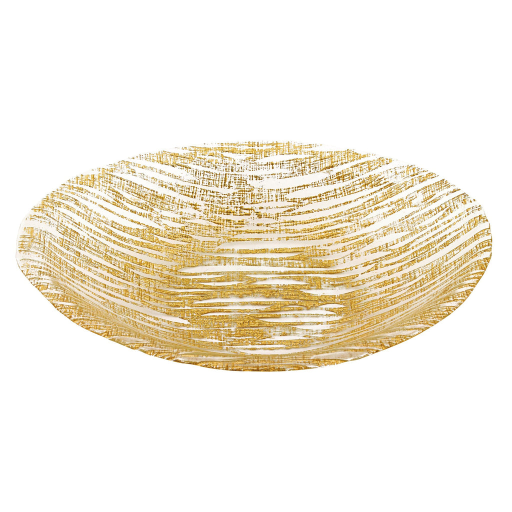 LuxxHomes  9 Hand Crafted Glass Oval Gold Salad Or Centerpiece Bowl