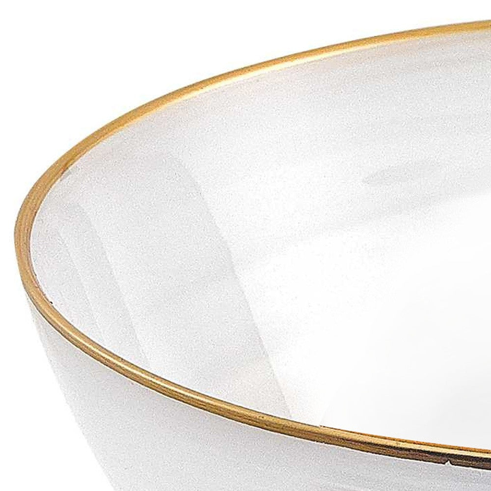 LuxxHomes  10" White and Gold Alabaster Glass Round Serving Bowl