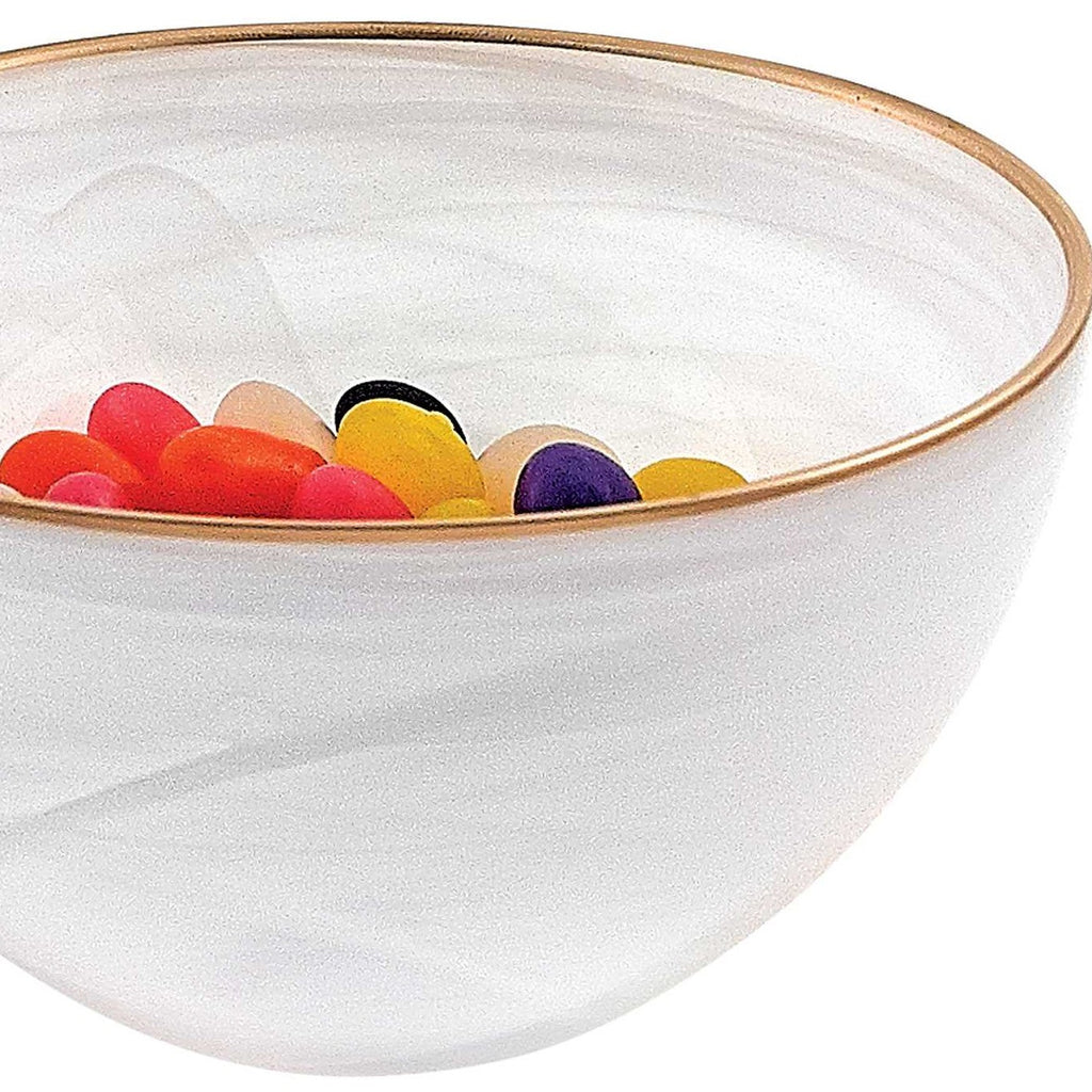 LuxxHomes  10" White and Gold Alabaster Glass Round Serving Bowl