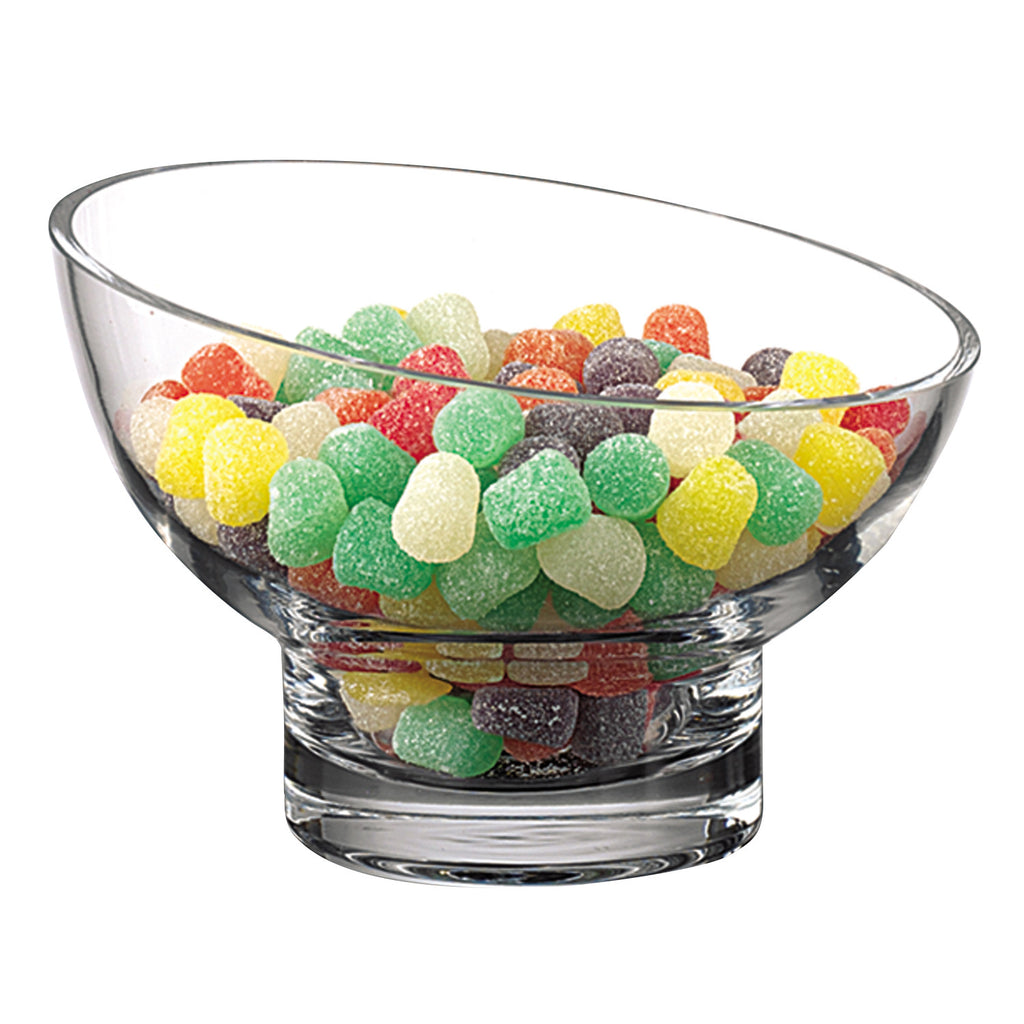 LuxxHomes  7" Clear Mouth Blown Slant Edge Glass Candy Bowl