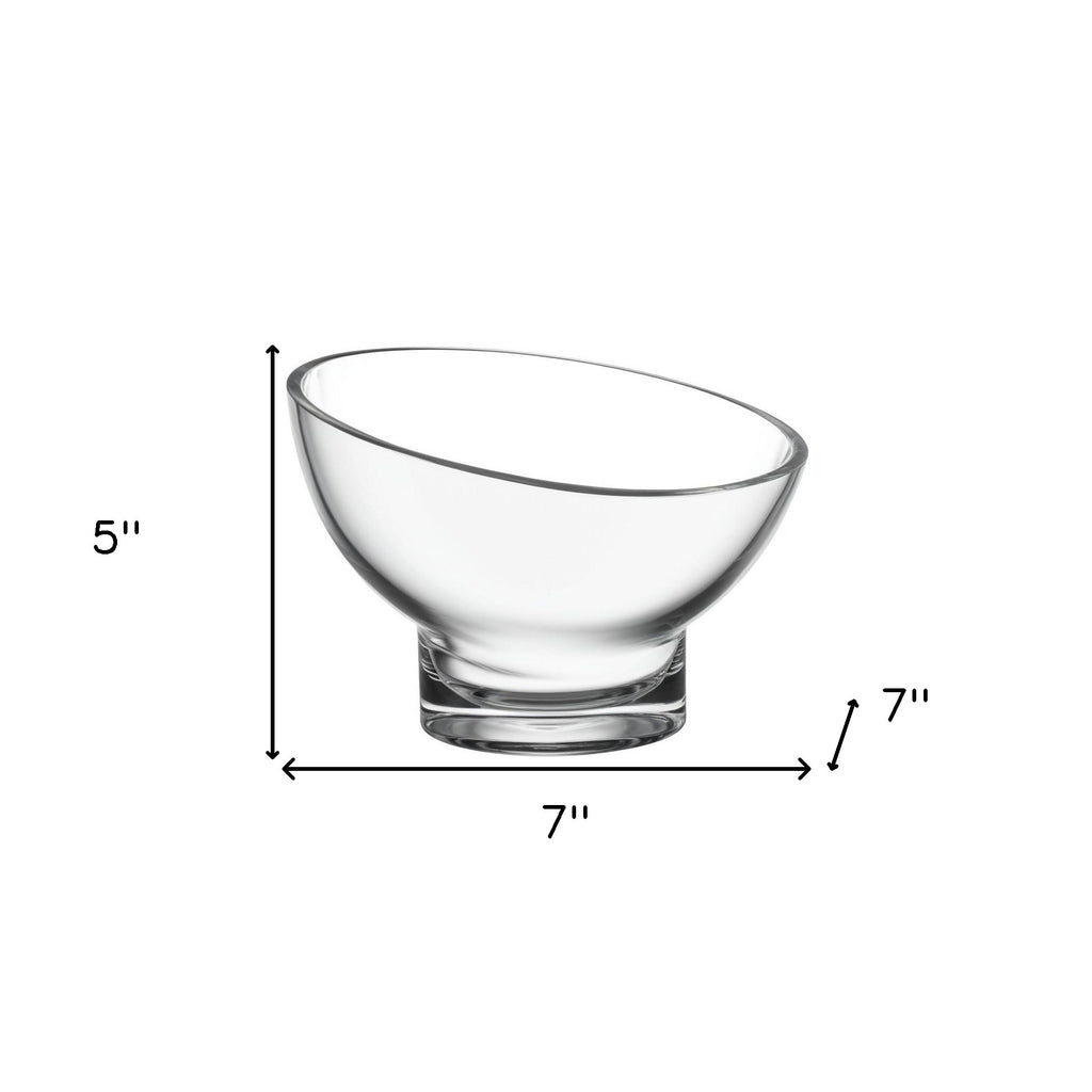 LuxxHomes  7" Clear Mouth Blown Slant Edge Glass Candy Bowl