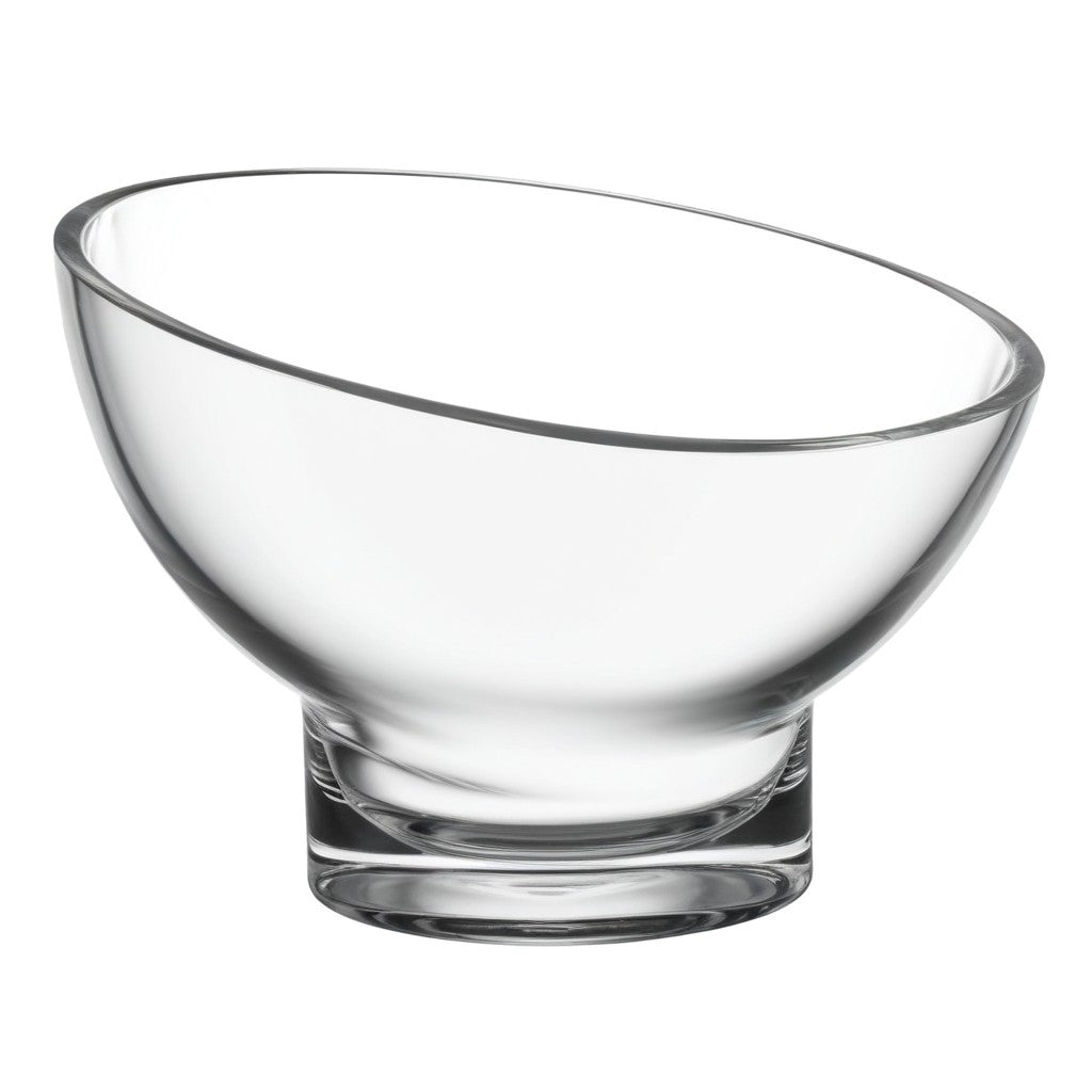 LuxxHomes  7" Clear Mouth Blown Slant Edge Glass Candy Bowl