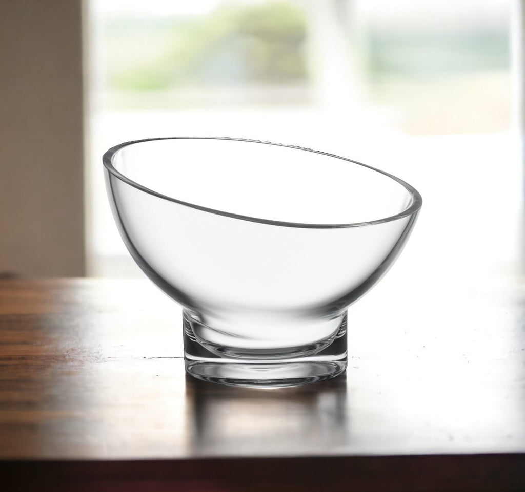 LuxxHomes  7" Clear Mouth Blown Slant Edge Glass Candy Bowl