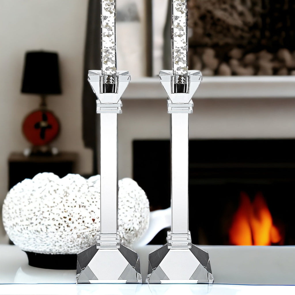 LuxxHomes  Hand Crafted Crystal Pair Classic Candle Holders