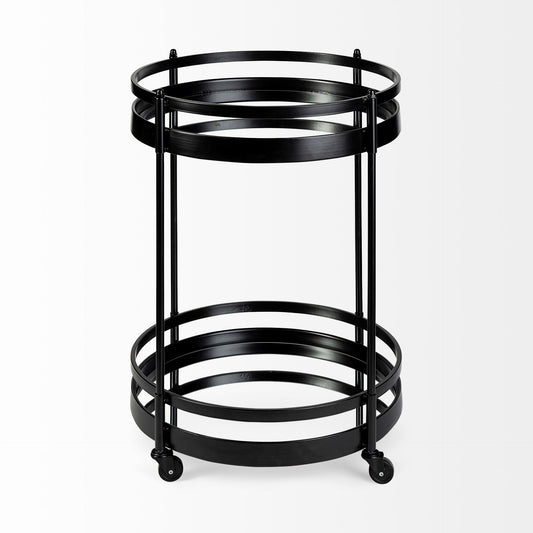 22" Black Metal With Two Mirror Glass Botton Shelves Bar Cart