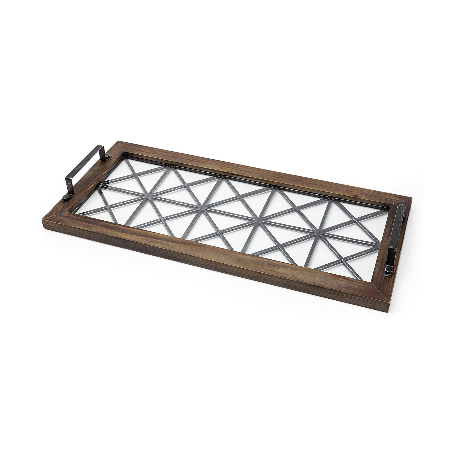 28" Brown Wood Indoor Outdoor Tray With Handles