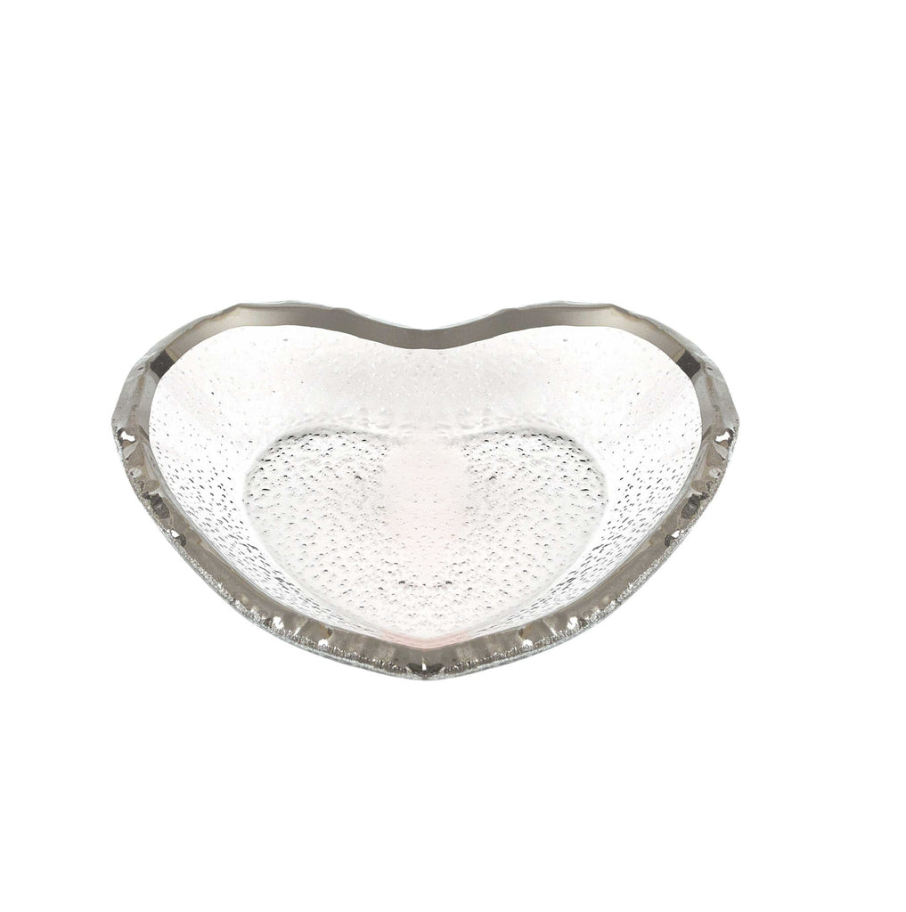 LuxxHomes  8" Mouth Blown Seeded Glass Heart Plate with Silver Rim