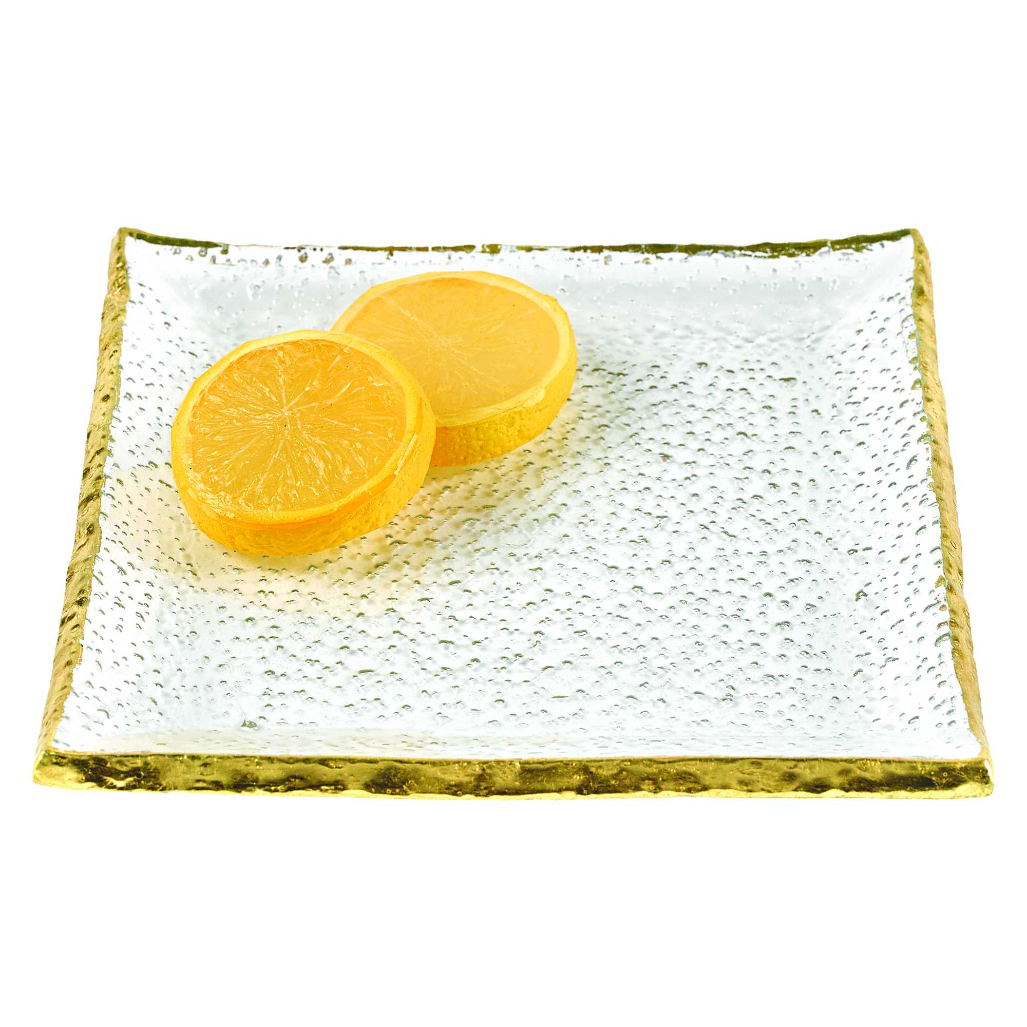 LuxxHomes  7 Glass Set Of 4 Square Edge Gold Plates