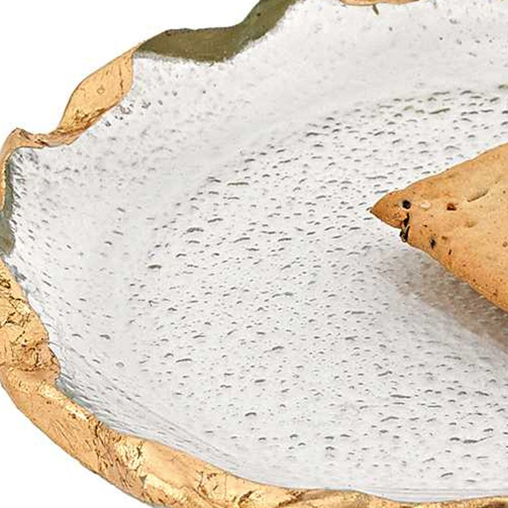 LuxxHomes  14 Glass Oval Edge Gold Leaf Platter